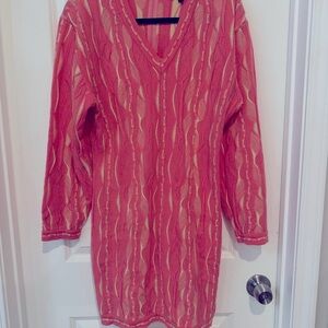 Red and Gold V-Neck Sweater Dress